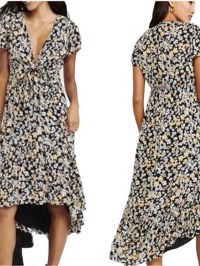 A&F Black Floral Tie-Front Midi Dress